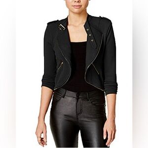 [ CHOCOLATE ] Black Femme Fatale Crop Moto Jacket w/Neck Strap : Med : L…